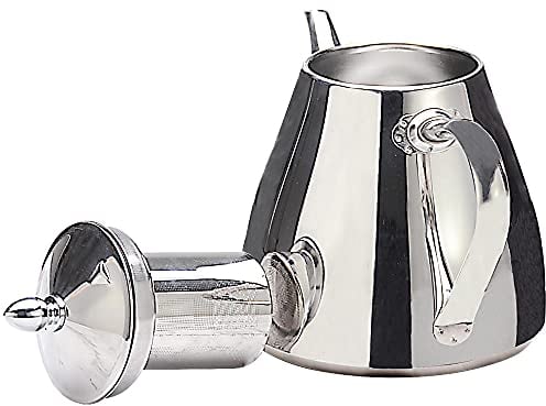 SANQINHOME Stainless Steel Teapot with Infuser 52oz(1.5 litres) 6-8 Cups,Good Pour Silver Tea Pot with Strainer Filter to Brew Loose Leaf Tea Bag