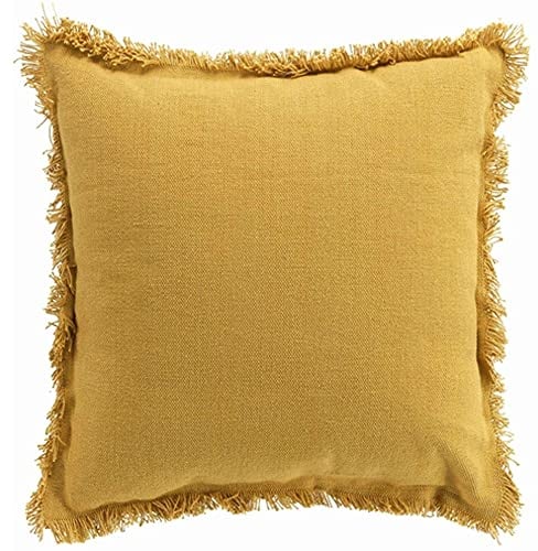 MACOSA U1609065 Deko-Kissen 45x45 cm Senfgelb mit Fransen Reißverschluss Baumwolle inkl. Füllung Sofakissen Kuschel-Kissen Zierkissen Deko Couchkissen