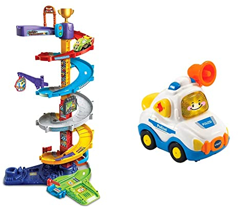 Vtech TUT TUT Baby Flitzer - 2-in-1 Turboturm – Großes Turm-Spielset – 1-5 Jahren & TUT TUT Baby Flitzer - Polizei – Spielzeugauto mit Musik, aufleuchtender Taste – 1-5 Jahren