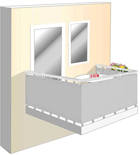 Wind und Sichtschutz Stoff für Balkon 70x200cm, Balkonbespannung Sichtschutz Einfache Montage durch Ösen, Balkon Zaun Sichtschutz, für Balkongeländer, Terrasse & Garten - weiß