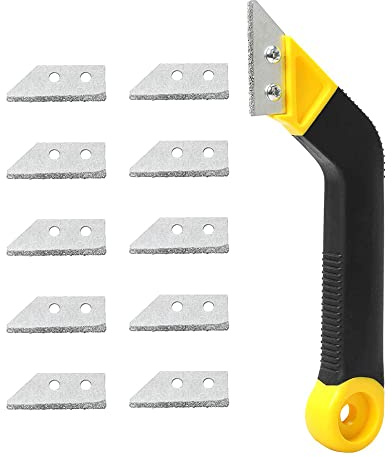 Grout Scraping Rake Tool, Floor Tile Grout Saw Angled Grout Scraping Rake Removing Tool with 10 Pcs Blades Replacement for Tile Cleaning,Removing Paint(Yellow, Black)