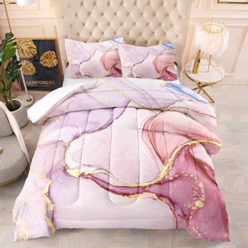 Housse de Couette 220x240 Rose Or Rose Parure de Lit 220x240 Adulte Mou Microfibre Anti-Acariens Allergie,Respirant Parure Housse Couette 220x240 avec Fermeture Eclaire+2 Taie Oreiller 50x75