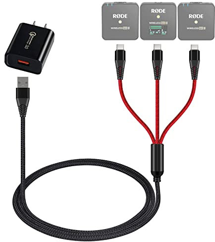 USB C Charging Cable for Rode Wireless Go 2 / ii Microphone System, 3-in-1 Type-C 3A Charger Cord with 18W Fast-Charge Power Adapter, 4ft Long