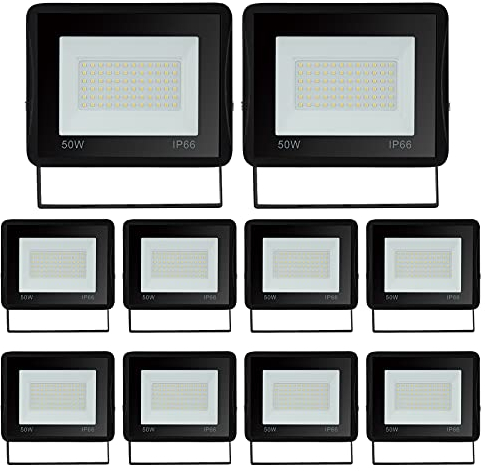 Yakimz LED Strahler Außen - 10x50W Wasserdicht IP66 LED Fluter Scheinwerfer, Superhell Kaltweiß 4250LM 6000K Außenstrahler 230V