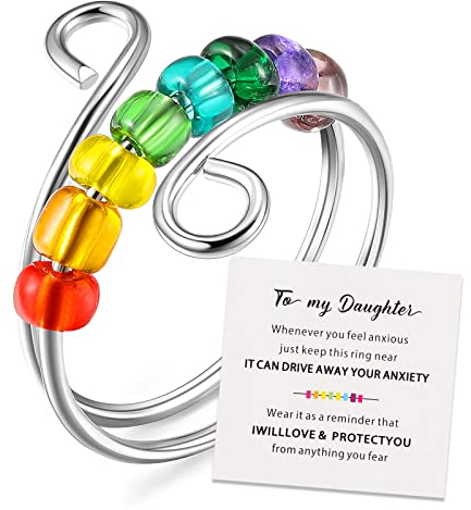 Emaille Angst Ring Edelstahl Verstellbarer Zappelring Offener Ring mit Perlen Anti Stress Zappeln Spinner Ringe mit Mehrfarbigen Perlen für Damen Herren Angst Linderung (Stilvoller Stil)