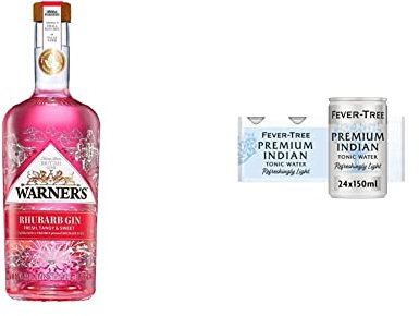 Warner's Rhubarb Gin, 70 cl & Fever-Tree Refreshingly Light Indian Tonic Water, 150ml, 8 Count (Pack of 3) (Total 24 cans)