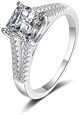 Stfery Ring für Freundin Silber, Ring Silber 49 925 Weißer 2 Karat Moissanite mit 4 Zinken Ringe Verlobungsring Damen Schmuck
