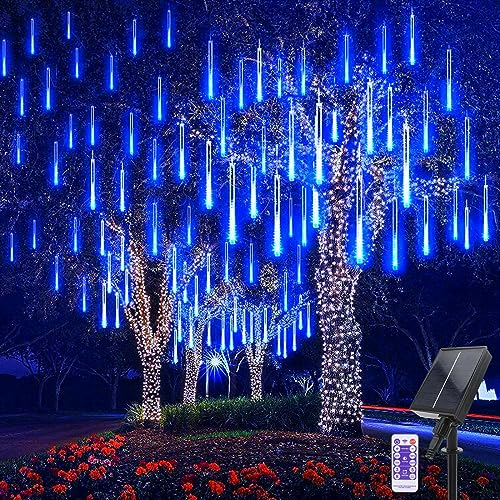 Micacorn Solar Meteorschauer Regen Lichter, 10 Röhren 240 LED Meteor Weihnachtslichter mit Fernbedienung Regentropfen Lichterketten Wasserdichte für Party Hochzeit Baum Weihnachtsdekorationen