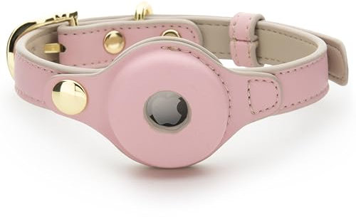 Nina Woof Cupertino Hundehalsband aus veganem Leder, gepolstert und verstellbar mit Tracker-Halterung, Pink, Größe XS (Hals 23-30 cm)