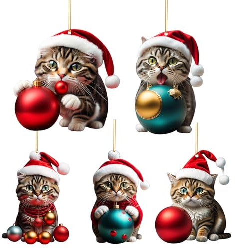 Weihnachtsbaum Katzen Anhänger, 5 Stück Lustiger Weihnachten Katzen Ornament, Weihnachten Deko Weihnachtsbaum Anhänger Weihnachtsbaumschmuck Ornament Auto Anhänger