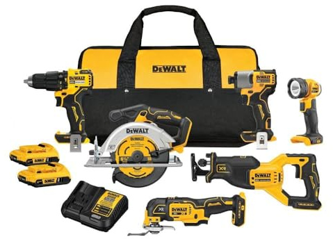 DEWALT Brushless Kit 20V MAX 6, Drill, Impact Screwdriver, Circular Saw, Recipe Saw, OSC Tool and Work Light (DCK628D2)