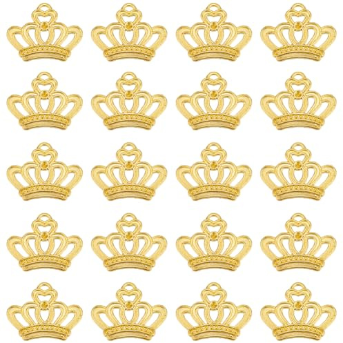 SUNNYCLUE 1 Box 60 Stück Kronen Charms Großpackung Königskronen Charm Mini Kronen Charms Legierung Vintage Kronenperle Elegante Tiara Goldfarben Hübsches Kleines Hohles Herz Kronen Charms Für Die Schm