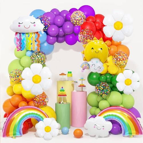 Regenbogen Ballonbogen Kit - Regenbogen Geburtstag Party Dekorationen mit Regenbogen Luftballons, Bunte Luftballons, 154pcs Regenbogen Ballonbogen Girlande für Jungen Mädchen