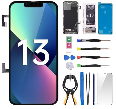CYKJGS for iPhone 13 Screen Replacement with Ear Speaker Flex Cable and Proximity Sensor LCD 6.1 3D Touch Display Digitizer Front Glass Full Repair Fix Tools Kit for A2631 A2633 A2634 A2635 A2482