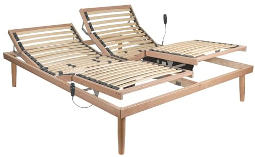 Comprarredo Rete ortopedica motorizzata matrimoniale 160x190 in legno di faggio con regolatori di portanza, due motori indipendenti 5 snodi con telecomando e 5 piedi