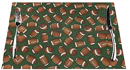 Fußball-grüne PVC-Tischsets, 6 Stück, rutschfest, hitzebeständig, 45 x 30 cm