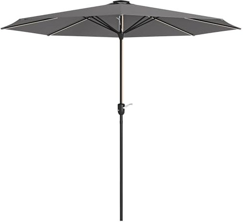 Outsunny 2.65m Garden Parasol with Lights, Solar Charged Warm Yellow LED Patio Umbrella with Crank Handle, for Balcony, Outdoor and Lawn, Charcoal Grey