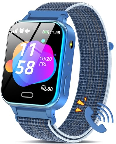 AXYWINBO Smartwatch Märchen Hörbücher, Smart Watch Telefon für Kinder, Puzzlespiele Musik Player Taschenlampe SOS Schrittzähler Wecker, Geburtstagsgeschenk für Kinder, Blau
