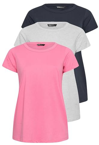 Yours Curve Essential Multipack Cotton Soft Stretch Short Sleeve Crew Neck Tee T-Shirt - Women's - Plus Size - 3 Pack Pink, Grey, Navy 22-24
