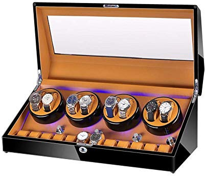 NOALED Watch Winder for 8 Watches + 12 Storage LED Light Wood Shell Piano Varnish Exterior, Leather Interior, Extremely Quiet Engine Watch Winder Display Watch Box Storage