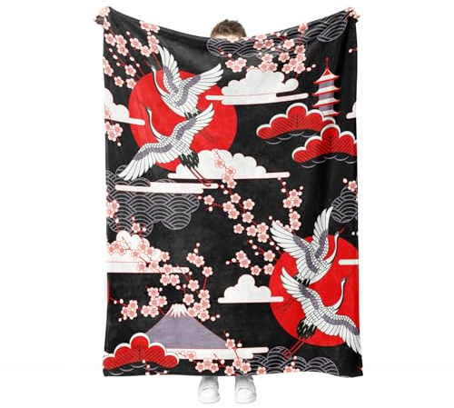 Japanische Kuscheldecke Flanell Decke Japanische-Muster Fleecedecke Flauschig Weich und Warme, Japanischen Stil Wohndecke Sofadecke Couchdecke Für Teens Erwachsene. (Style E, 150x200cm)