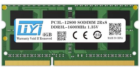 LIYI 4GB (PC3L-12800) DDR3L 1600MHz 4GB RAM SODIMM 2Rx8 1.35V 204Pin CL11 Non-ECC Single Laptop Memory Module Unbuffered Upgrade for Laptop/Notebook Computer