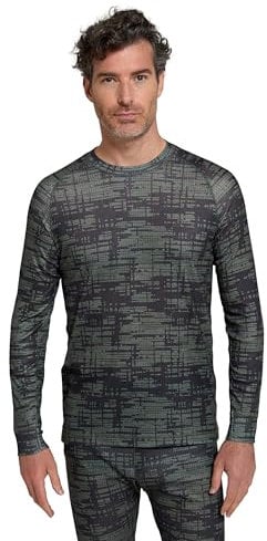 Mountain Warehouse Talus Printed Round Neck Mens Top - Fast Wicking Thermal Base Layer, Long Sleeves, Fast Dry Sweater, Lightweight - for Camping, Hiking Khaki XL
