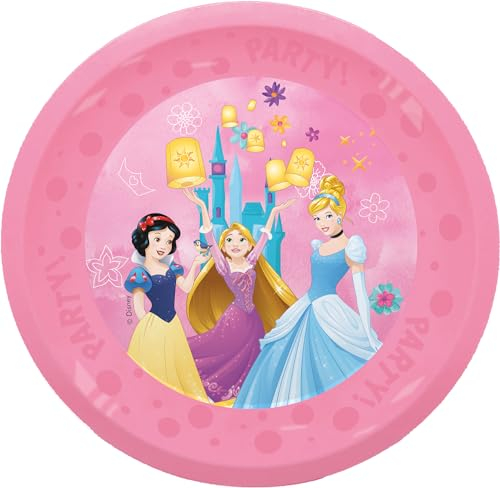 Procos - Assiettes Disney Princess, plastique, 4 pièces, réutilisables, vaisselle de fête pour anniversaire ou fête à thème, princesse