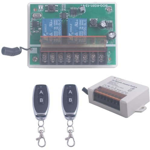 Interrupteur de télécommande de relais sans fil 6V 12V 24V 2 canaux, interrupteur sans fil d’ouvre-porte de garage RF 433Mhz DC 5V-30V avec récepteur 2 émetteurs (2CH-2* contrôleur 433 Mhz)