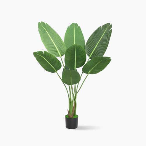 PlusFive Plante artificielle d'oiseau de paradis - 120 cm - Bananier artificiel - Plante de strelitzia - Palmier artificiel - Pour balcon, décoration d'intérieur et d'extérieur