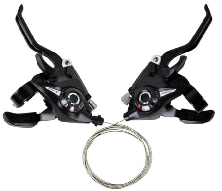 Wscwl Vitesse pour Vélo, Manettes De Vitesse 3x7 / 3x8 Vitesses VTT Vélo Frein Shifter, Levier De Vitesse Gauche Droite avec Indicateur De Vitesse Et Câble De Frein pour Vélo De Montagne Et De Route