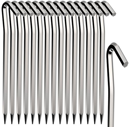 Tent Pegs 16 PCS Metal Heavy Duty Camping Pegs 18cm Tent Hooks Aluminum Alloy Rust Free Camping Tent Hard Ground Pegs for Football Net Tarpaulin Marquees Hiking Traveling Beach and Outdoor