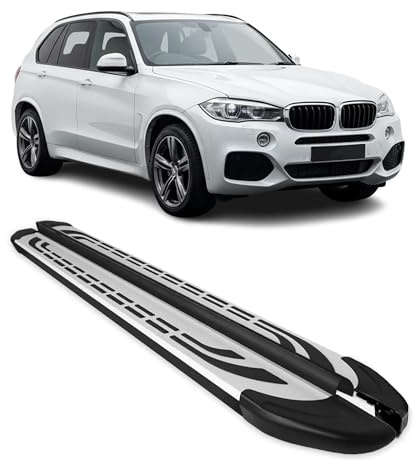 OMAC Trittbretter für BMW X5 2014-2018 Aluminium 2 TLG Silber-Schwarz | Seitenschweller, fahrzeugspezifische Passform