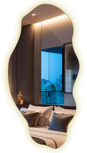 Decormat Spiegel LED 50x100 cm Farbe Wandspiegel Beleuchtung LED Organische Für Küche Badezimmer Schlafzimmer Salon Groß Unregelmäßiger Loft Glamour Asymmetrisch Neutrale Farbe
