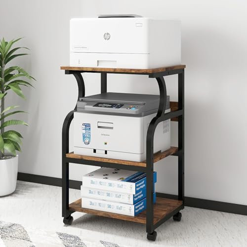 PUNCIA 50x40x73cm Large Printer Stand Table, Storage Unit with Adjustable Shelf,3 Tier Rolling Cart with Wheels for Home Office Organization,Multifunctional Shelves for Heat Press,3D Printer