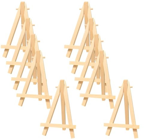 FSSTUD Lot de 10 mini chevalets de présentation en bois - Petits chevalets de peinture en bois - Supports de toile de table réglables pour enfants - 8 x 13 cm