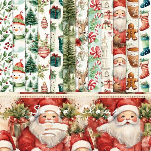 Scrapbook Papier Winter Scrapbook Bastelpapier, 48 Blatt Einseitiges Scrapbooking Papier mit Weihnachtsbaum Weihnachtsmann Schneemann Muster, Niedliches Decoupage Papiere Dekorpapier, 15.2x15.2 cm