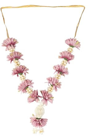 Ghirlanda di fiori di rosa artificiale Haar Mala per idol-Mala con perline per statua di Dio, accessori per statue Pooja Sringar, ornamento per decorazione della casa tradizionale indiana (dimensioni: