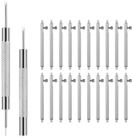DIVINA VITAE Uhren Federstegwerkzeug Set 20pcs 23mm Edelstahl Federstege mit Entriegelungsknopf Uhrband Federstegzange mit 2pcs Uhrenwerkzeug zum Ersetzen des Uhrenarmband