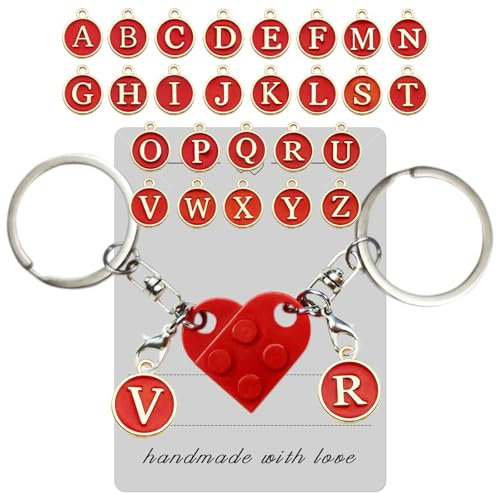 SIXDUTON Porte Clef Couple Coeur, Porte Clé Original, Porte Clef Maison, Idée Cadeaux St Valentin Original Porte Clef Couple Personnalisée Cadeau Anniversaire Homme Femme (Rouge)