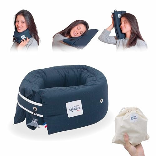 Le Petit Dormeur Nackenkissen Flugzeug – Ergonomisches 3-in-1 Nackenhörnchen & Flugzeug Kissen – Ultra Bequemes Reisekissen – Praktisch & Kompakt – Maschinenwaschbar – Mitternachtsblau