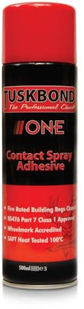 Tuskbond One Contact Spray Adhesive 500ml – Strong Multipurpose Contact Glue for Upholstery, Carpets, Wood, Laminates & Automotive Interiors – High Strength Aerosol Glue Spray Class 0 Fire Rated