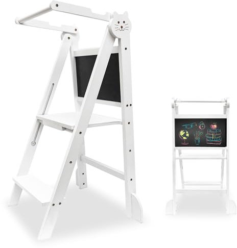 OemmieTorre de Aprendizaje - Torre Montessori - Escalera Plegable para Niños (Blanco)