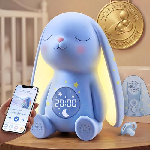 MeWaii White Noise Machine Baby, Weinen-Erkennung, 100 Weißes Rauschen | 22 Stunden Akkulaufzeit, Wecker, Süßes Nachtlicht Hase, Begleitet Baby ins Schlafen, Geschenke für Werdende Mütter