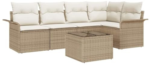 vidaXL 6-teiliges Gartensofa-Set mit Kissen in Braun und Creme aus wetterfestem Poly-Rattan – Modulare Möbel für Patio, Terrasse und Lounge