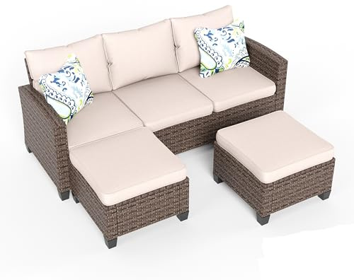 MFSTUDIO Gartenmöbel Set, Lounge Möbel Outdoor, PE-Rattan Terassenmöbel | Mit Sofa & Schemel & Sitzkissen, Frei Kombinierbar, Cushion PRO Fabric Wasserdicht, Leicht zu Reinigen