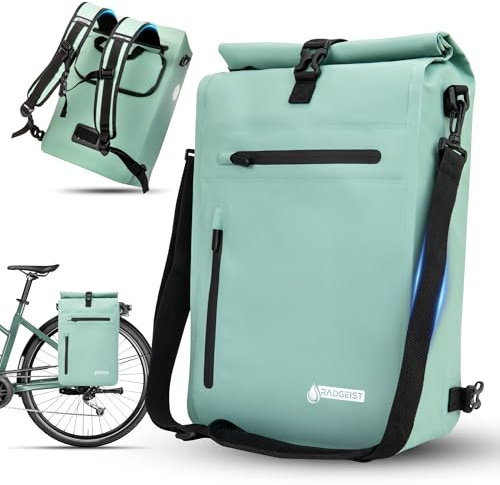 RADGEIST 3in1 Fahrradtasche für Gepäckträger - Gepäckträgertasche wasserdicht, extra robust mit Schnelleinhängung - Fahrrad Tasche Rucksack (20 Liter) - Fahrradrucksack (Minze)