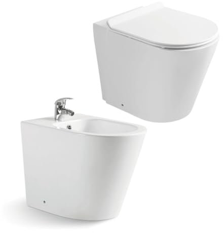 Sanitari bagno filo muro rimless bianco lucido – Set water e bidet con coprivaso soft close Chic