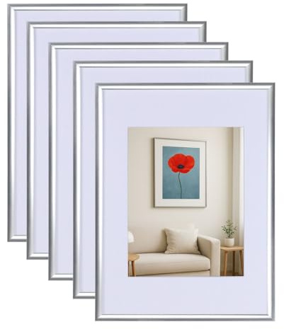 IDEAL TREND 3er 5er Set New Lifestyle Kunststoff Bilderrahmen mit Passepartout & Klarglas Collage Wanddeko Poste: Farbe: 5er Pack Silber | Format: 40x50