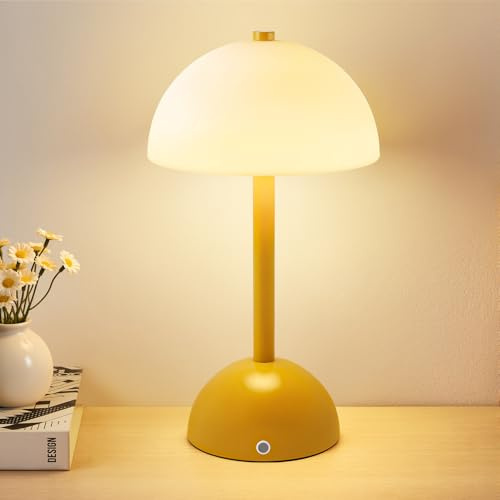 GyroVu LED Pilzlampe Tischlampe Rosa, 4000mAh USB Aufladbar Kabellose Lampe | Nachttischlampe mit Farbtemperaturregelung, Niedliche Tragbare Kleine Lampe für Wohnzimmer und Schlafzimmer